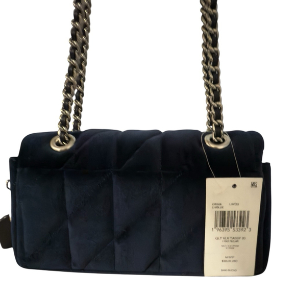 Coach Tabby‎ 20 Navy Blue and Silver Quilted Velvet Shoulder Bag Small NWT - Picture 12 of 13